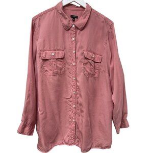 Talbots Womens Top Plus Size 3X Petite Pink Distressed Button Up Shirt Lyocell